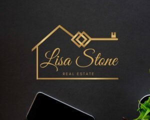 Premade Logo Design for Real Estate Agents, Golden House Logo, Key Logo, Signature Logo - Submark Logo included -  High-Quality Branding