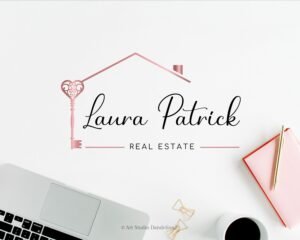 Premade LOGO DESIGN - Real Estate Rose Gold Key Logo , Classic Rose Key - House Signature Logo, Agent Logo, Branding for Real Estate Agents