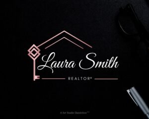 Premade LOGO Design - Rose Gold Modern Key, Signature House Logo for Real Estate Agents - High-Quality Agent Branding Designs