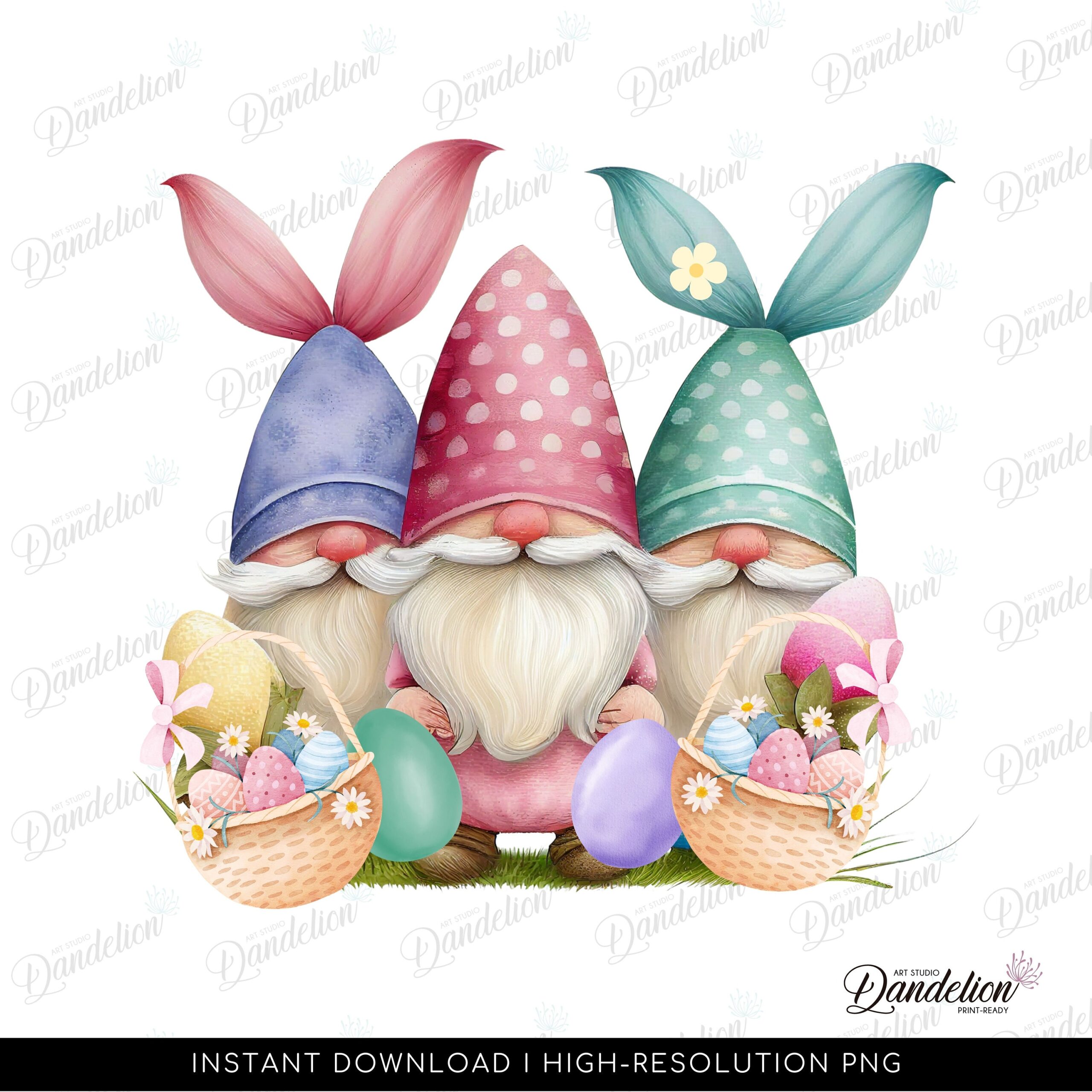 Sublimation PNG Design, Watercolor Easter Bunny Gnomes, Cute Easter Gnomes, Watercolor Eggs - High-Resolution Transparent png