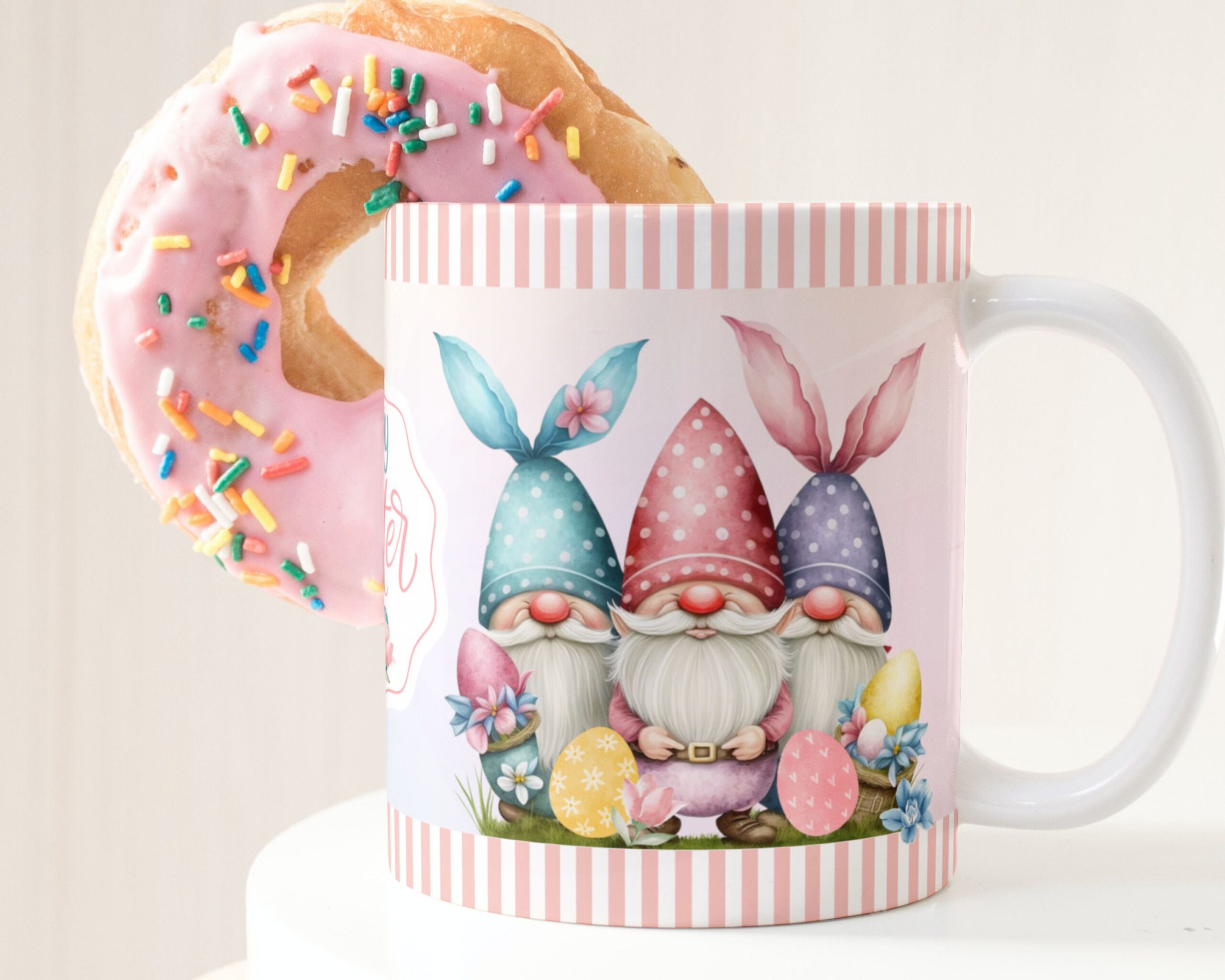 Sublimation Mug Design PNG - Easter Gnomes, Watercolor Gnomes, Colorful Easter Eggs, Floral Mug Design, Cute Gnomes - Sublimation Ready PNG