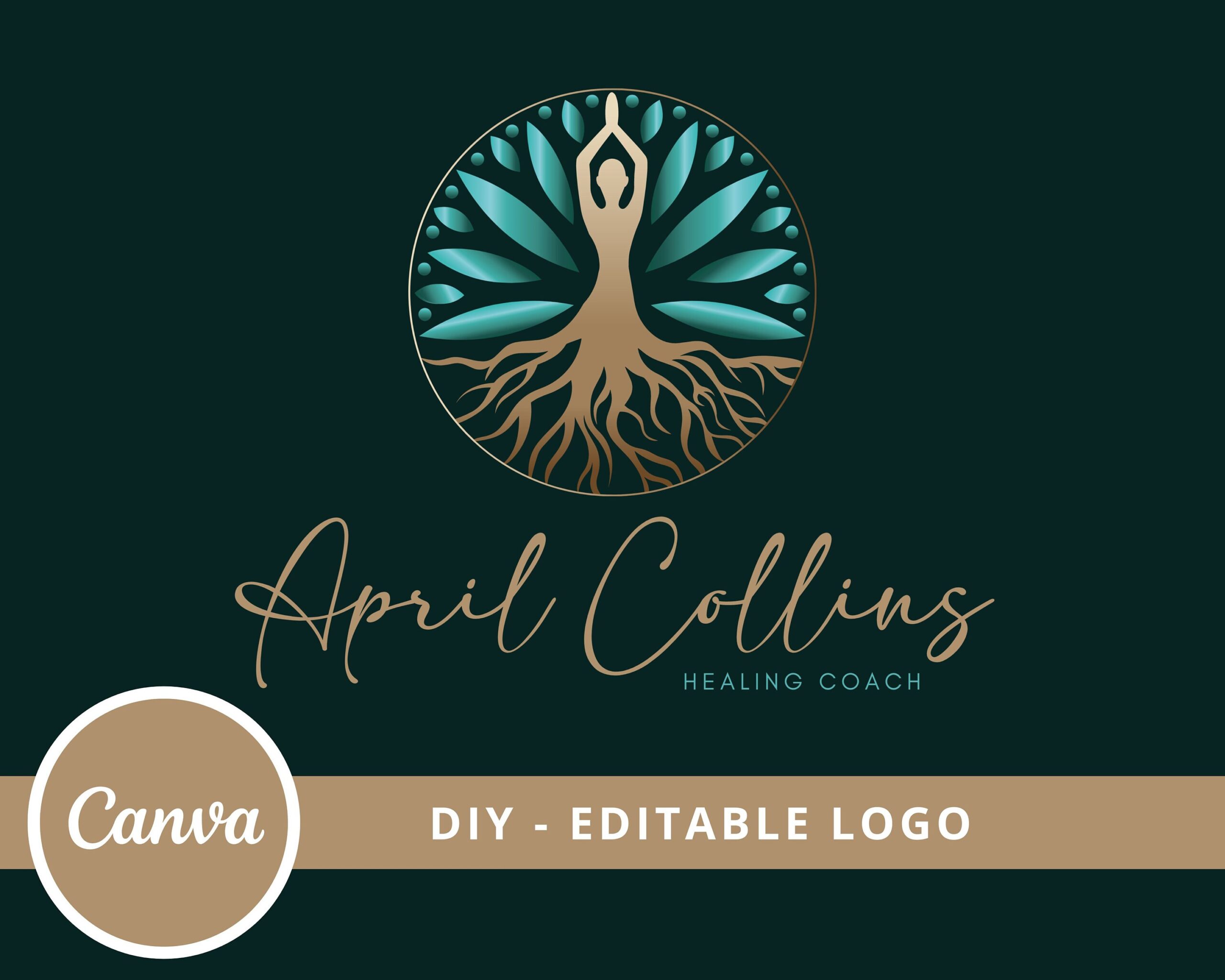 DIY Premade Logo Design, Healing Coach, Teal Green Mandala Logo, Wellness Life Coaching Logo, Canva Logo, Editable Template - Instant Access