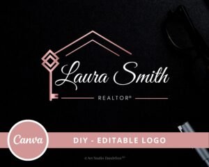 DIY Premade Logo - Rose Gold Logo for Real Estate Agents - DIY Editable Template, Key Logo, House Logo, Signature Logo - Instant Access