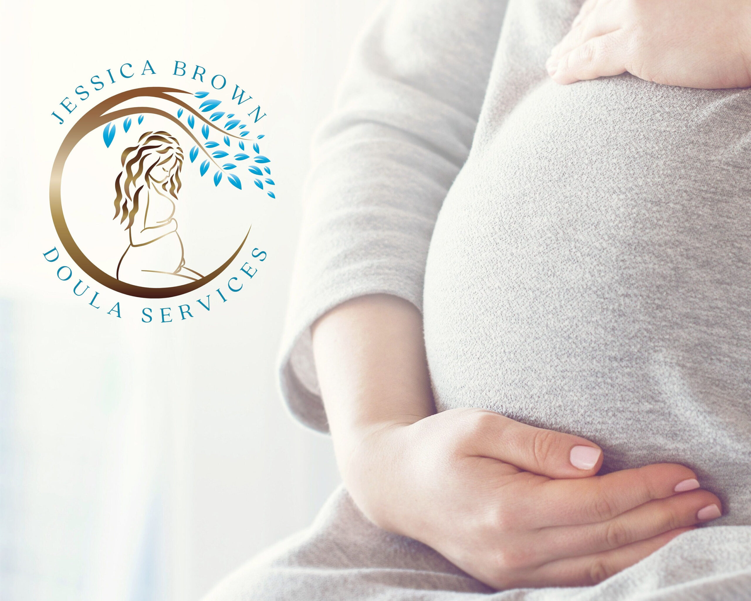Premade Logo Design, Midwife Logo, Doula Logo, Blue Logo, Watercolor Logo, Circle of Life, Birth-doula, Leaves, Pregnancy - High-Quality