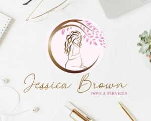 Premade Logo Design, Doula Logo, Midwife Logo, Pink Logo, Watercolor Logo, Circle of Life, Birth-doula, Leaves, Pregnancy - High-Quality