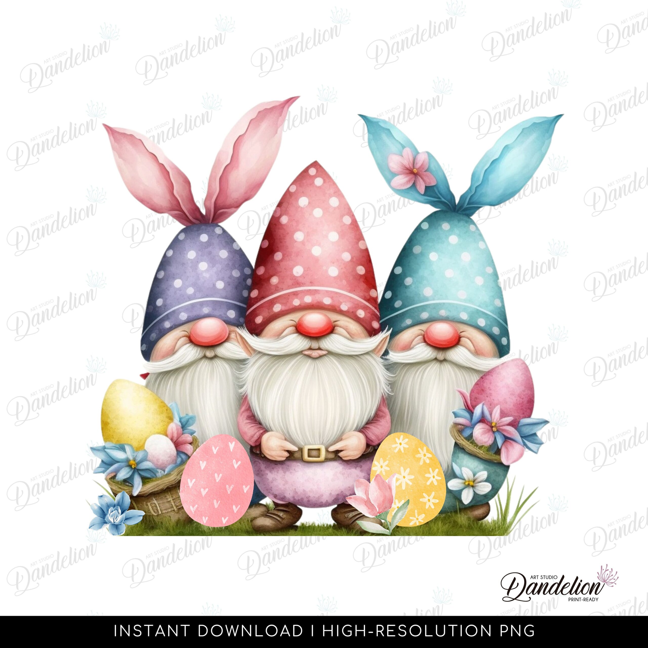 Sublimation PNG Design, Watercolor Easter Bunny Gnomes, Cute Easter Gnomes, Watercolor Eggs - High-Resolution Transparent png