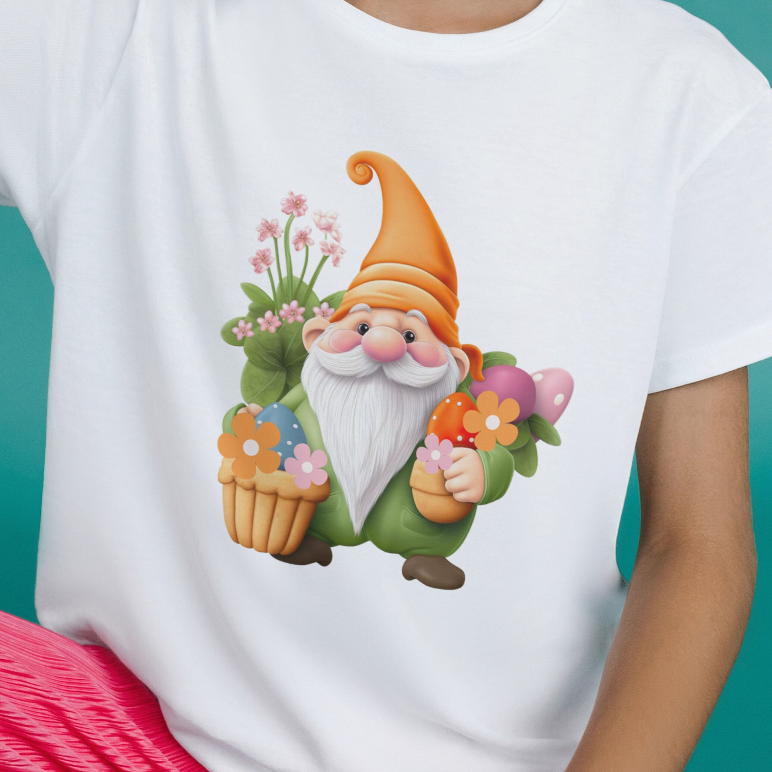 PNG for Sublimation, Floral Garden Gnome, Easter Gnome, Cute Gnome for Transfer - High-Resolution Transparent png