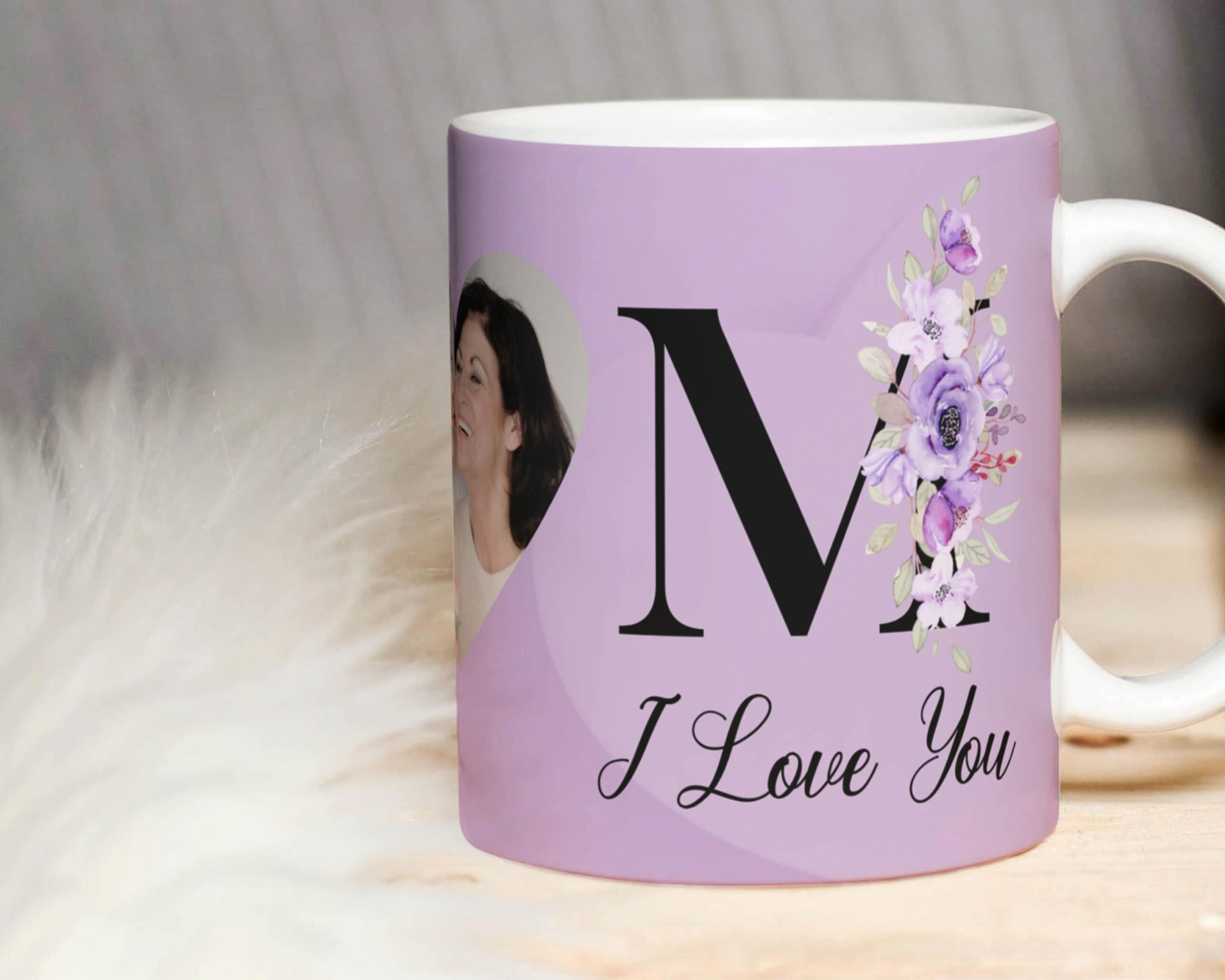 I Love You Mom Custom Photo Mug PNG Template for Sublimation - Floral Heart. Perfect Mother's Day gift. 300dpi Transparent PNG and PDF