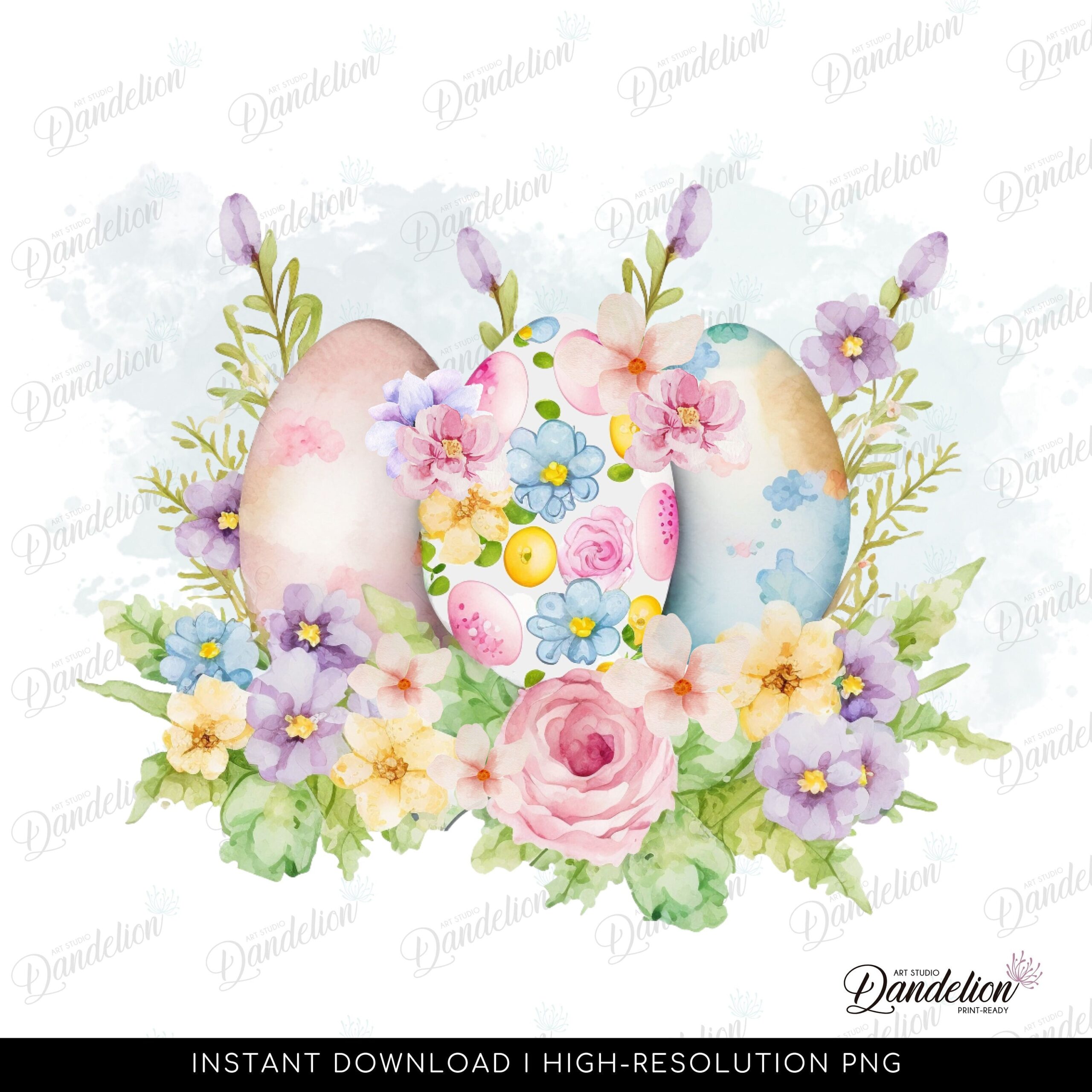 Watercolor Floral Easter Eggs PNG, Sublimation Design, Vintage Easter, Floral Eggs, Watercolor Eggs PNG - High-Resolution Transparent png
