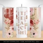 Teacher Floral Pink and Gold Add Text - Tumbler 20oz