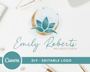 Moon Lotus Logo Design Teal Green