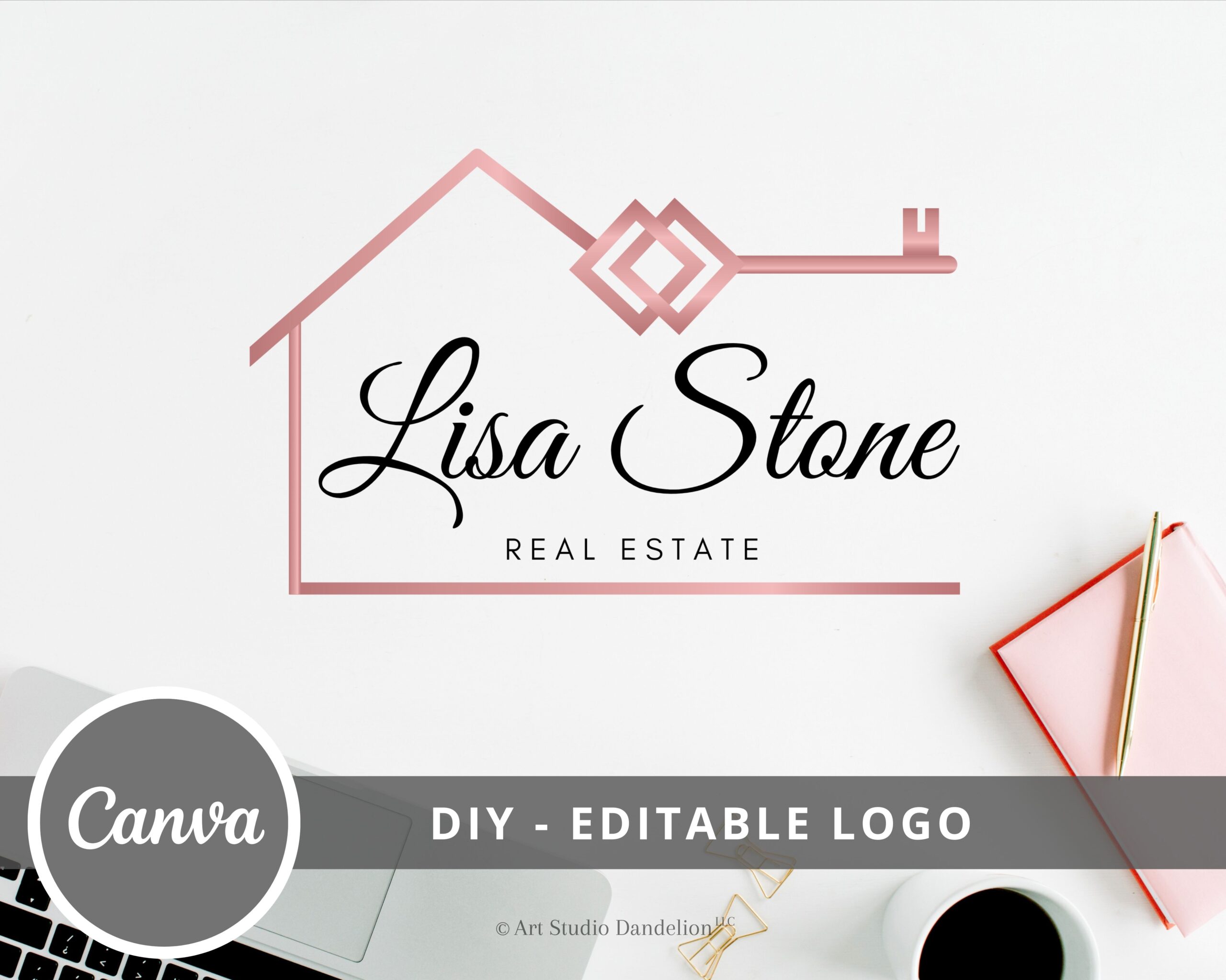 DIY Rose Gold Real Estate Logo Design is an Editable Logo Template for Real Estate Agents. House Signature Logo Design - Instant Access
