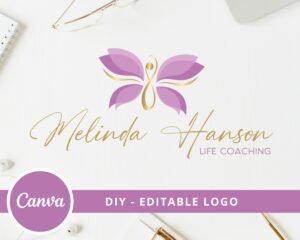 DIY Butterfly Infinity Logo Template. Wellness Spiritual Logo Design Template, Yoga, Coaching, Spa, Psychology. Canva Logo, Instant Access.