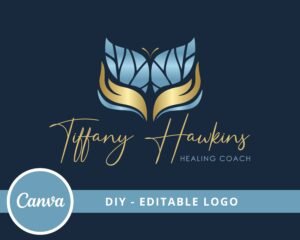 DIY Spiritual Logo Design, Spiritual Wellness Abstract Hand Butterfly Logo Template. Butterfly Logo, Hand Logo, Yoga Logo. Instant Access.