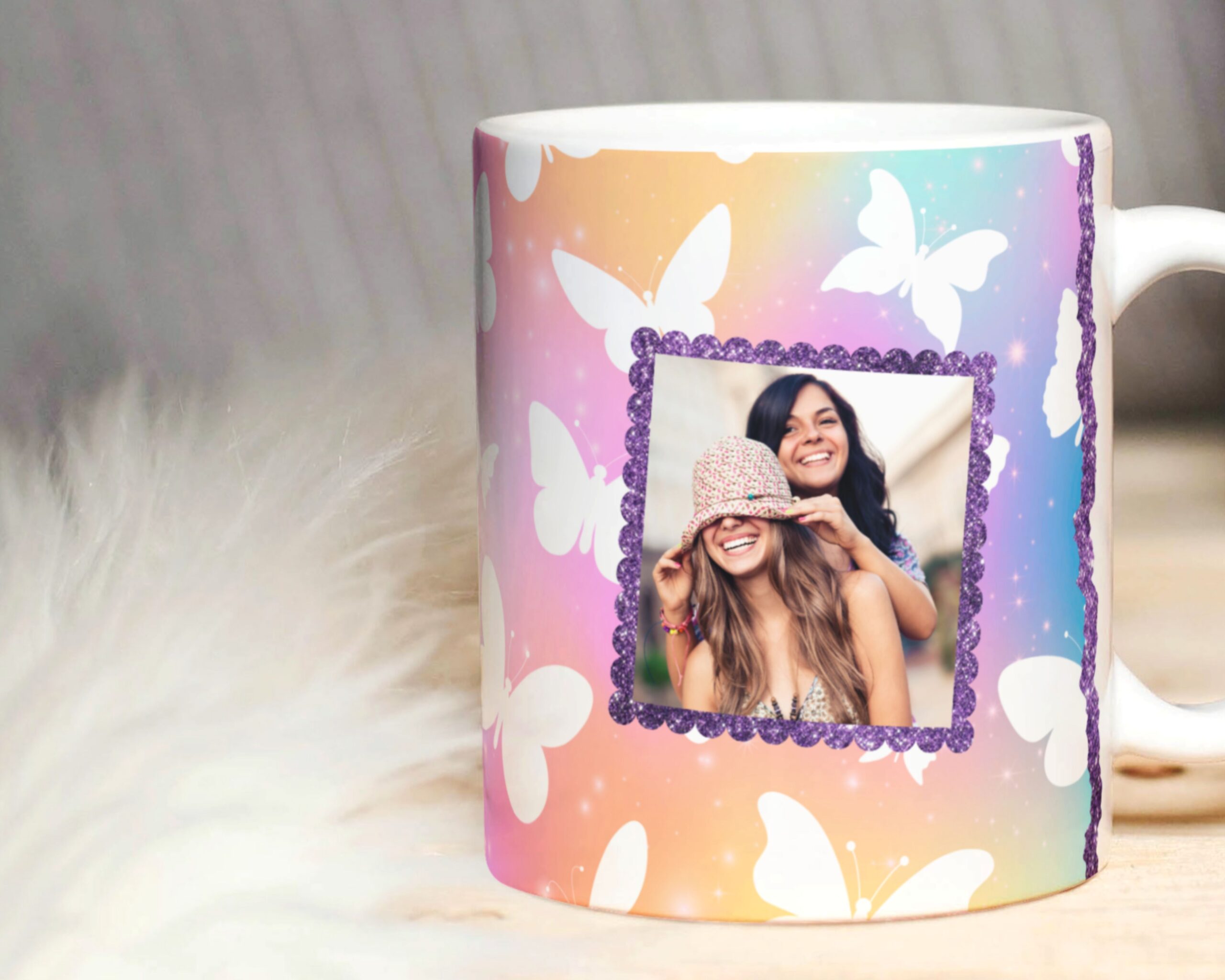 Rainbow Watercolor Photo Mug PNG Template for Sublimation