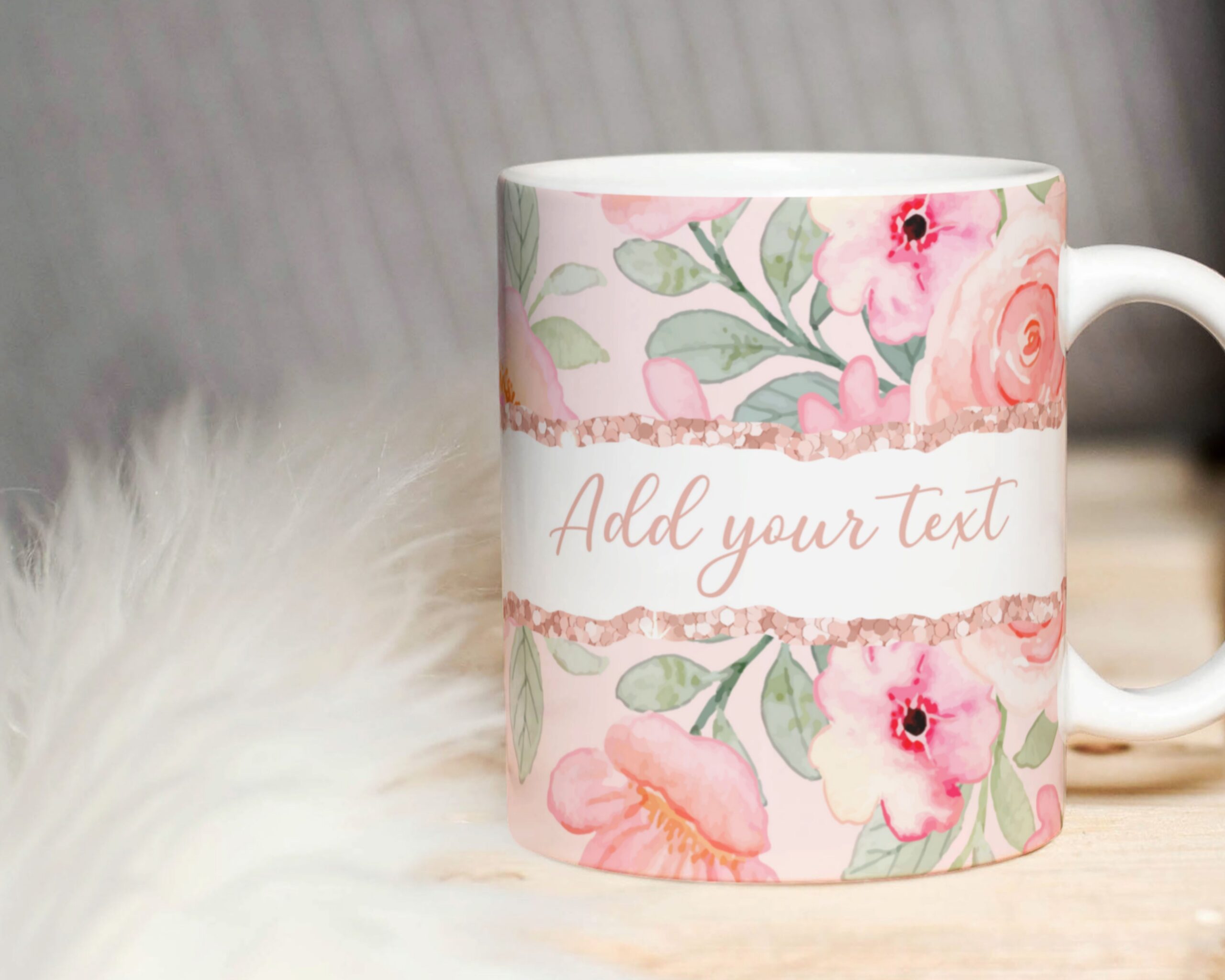 Floral Custom Text Photo Mug