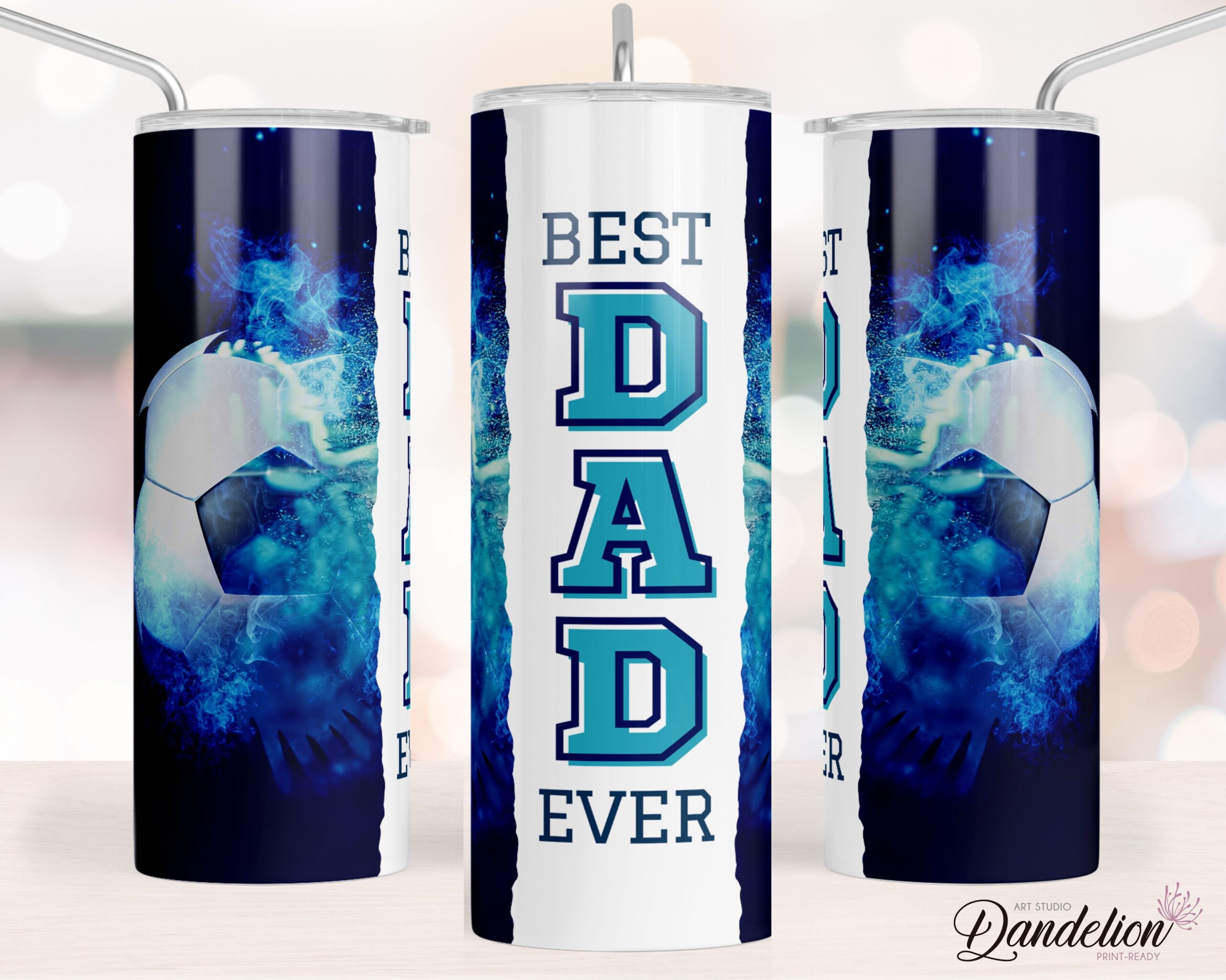 Dad Tumbler Wrap PNG File for Sublimation. Best Dad Ever Love Soccer! Soccer Ball Tumbler, 20 oz Skinny Tumbler PNG File - Instant Download