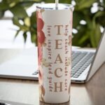 Teacher Floral Pink and Gold Add Text - Tumbler 20oz