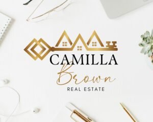 Real Estate Golden Logo Design Rooftop Key Logo