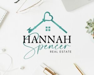 Teal Green Heart Key Signature Real Estate Logo