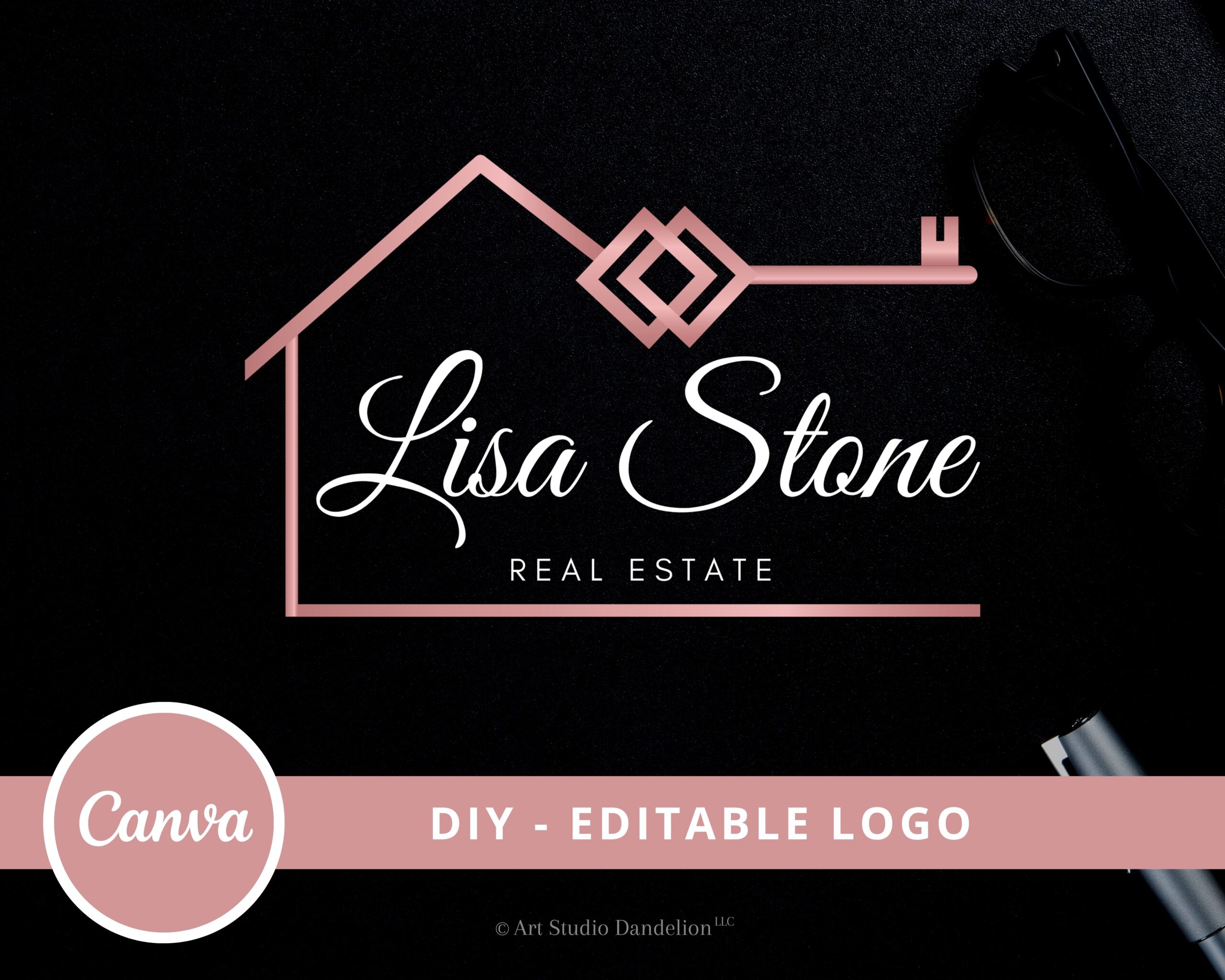 Rose Gold Real Estate House Logo Design