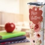 Teacher Floral Pink and Gold Add Text - Tumbler 20oz