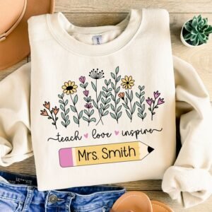 Teacher Wildflowers PNG, Teach Love Inspire Png, Teacher Custom Name Png, Teacher Boho Flowers Png, Teacher Appreciation, Floral Teacher PNG