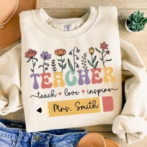 Teacher Wildflowers PNG, Teach Love Inspire Png, Teacher Custom Name Png, Teacher Boho Flowers Png, Teacher Appreciation, Floral Teacher PNG